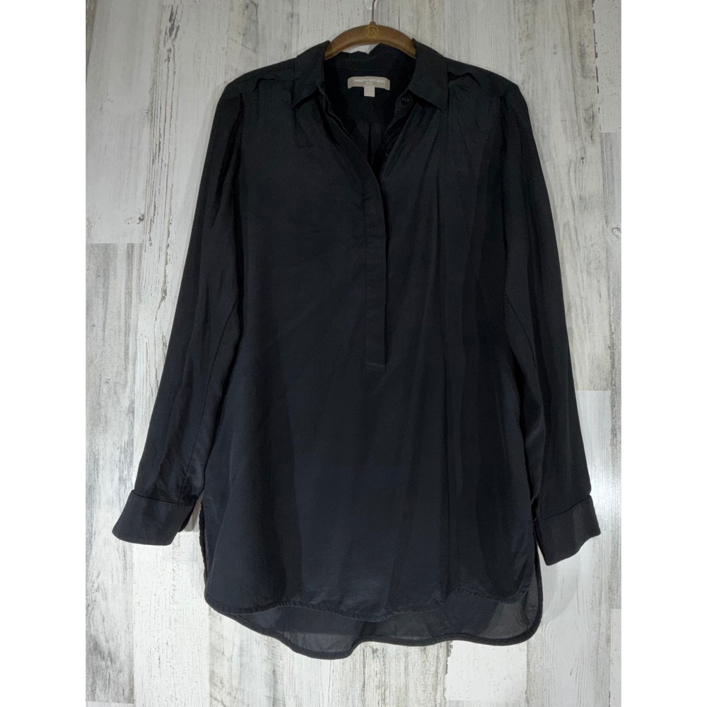 Banana Republic Silk Popover Blouse Small Black Semi Sheer Minimalist Goth